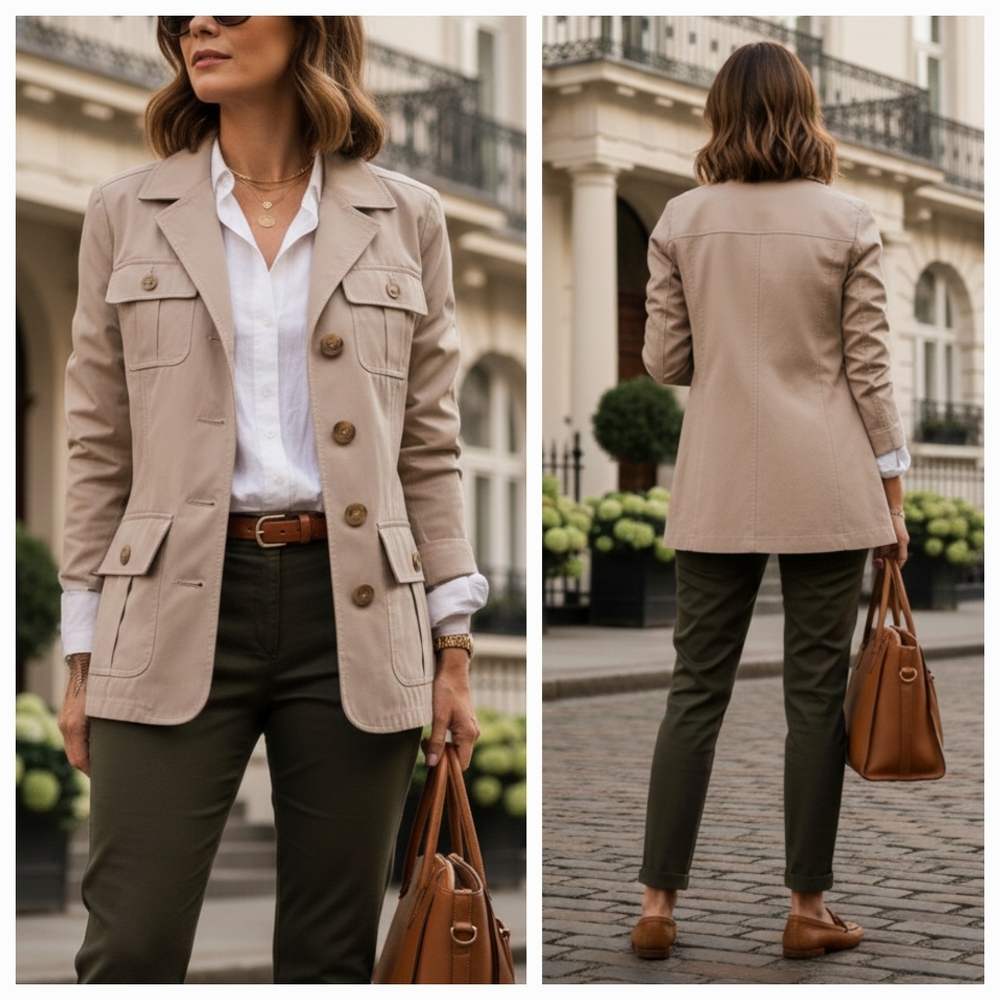 Braetan S 90s Old Money Timeless Contemporary Parisian Utility Safari Jacket - Picture 3 of 13